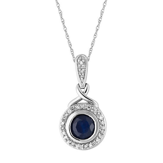 Womens 1/8 CT. T.W. Genuine Blue Sapphire 10K White Gold Pendant Necklace