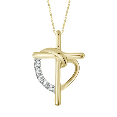 Womens Diamond Accent Genuine White Diamond 10K Gold Cross Pendant Necklace JCPenney
