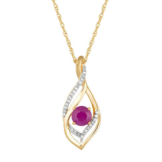 Womens Diamond Accent Lead Glass-Filled Red Ruby 10K Gold Pendant Necklace