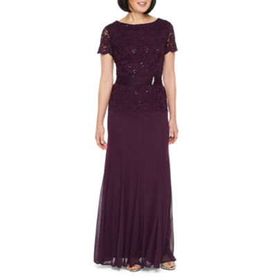 onyx nites short sleeve lace evening gown