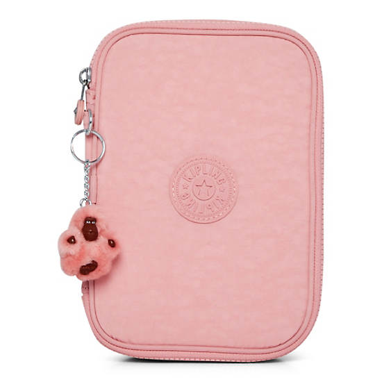 100 Pens Case, Strawberry Pink Tonal Zipper, large