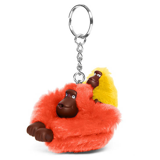 Mom and Baby Sven Monkey Keychain, Leopard Feathers, large