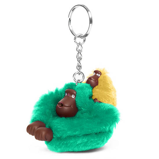 Mom and Baby Sven Monkey Keychain, Signature Green Embossed, large