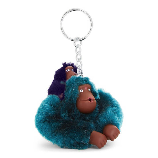 Mom and Baby Sven Monkey Keychain, Green Moss, large