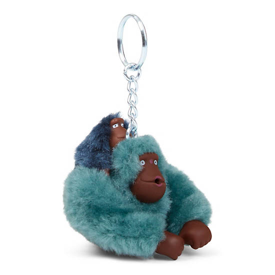 Mom and Baby Sven Monkey Keychain, Sage Green, large