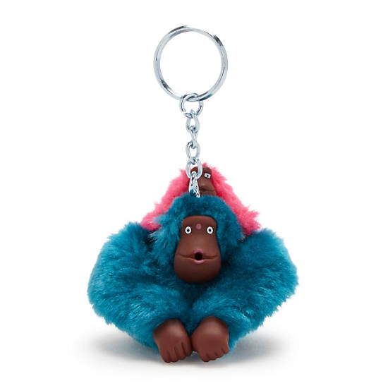 Mom and Baby Sven Monkey Keychain, Endless Blue Embossed, large