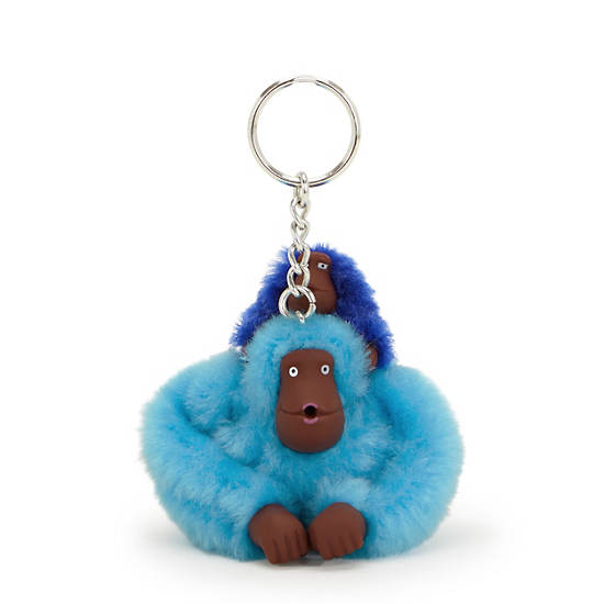 Mom and Baby Sven Monkey Keychain, Powder Blue, large