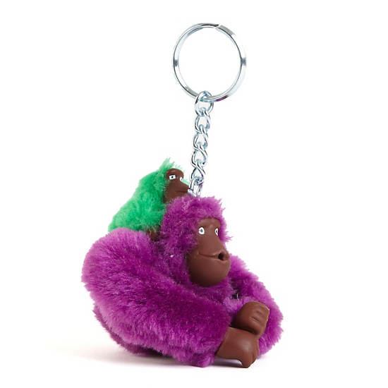 Mom and Baby Sven Monkey Keychain, Purple Q, large