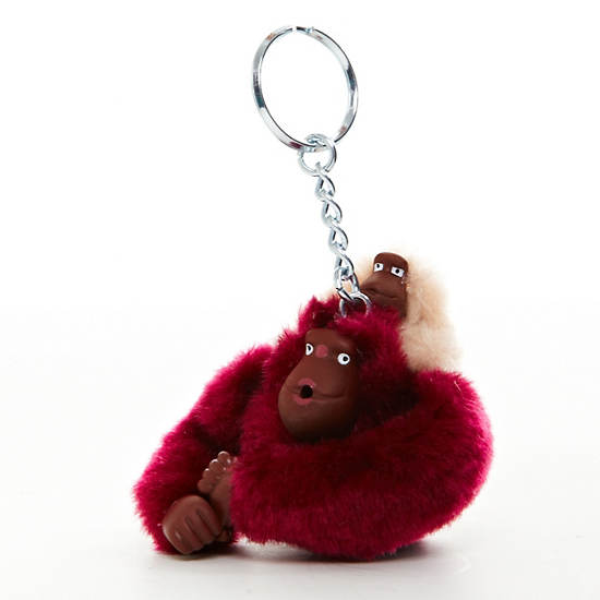 Mom and Baby Sven Monkey Keychain, Power Pink, large