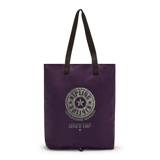 Hip Hurray Packable Tote Bag, Deep Purple Block, large Hip Hurray Packable Tote Bag, Deep Purple Block, large
