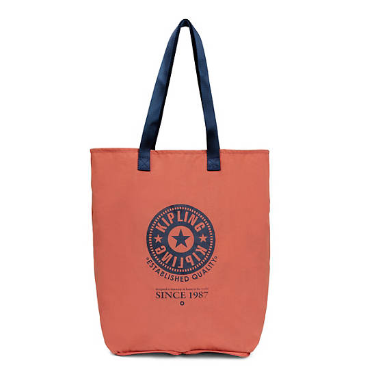 Hip Hurray Packable Tote Bag, Peachy Coral, large
