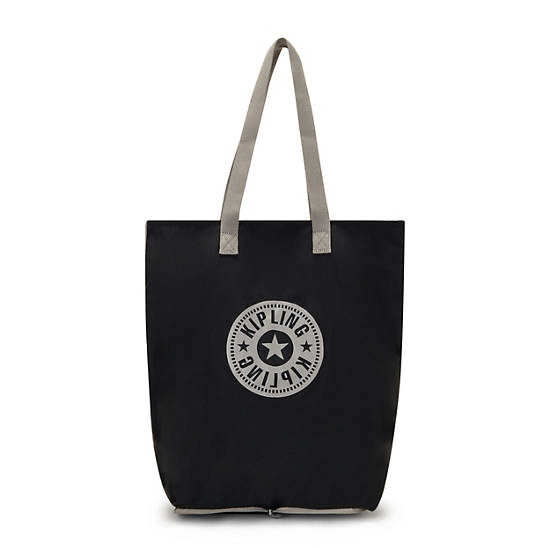 Hip Hurray Packable Tote Bag, Black Grey, large