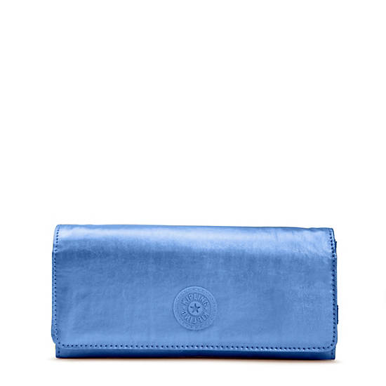 New Teddi Metallic Snap Wallet, Blue Bleu 2, large