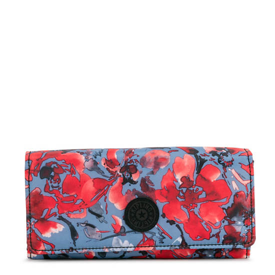 New Teddi Printed Snap Wallet, Aqua Blossom, large