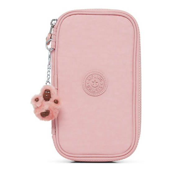 50 Pens Case, Strawberry Pink Tonal Zipper, large