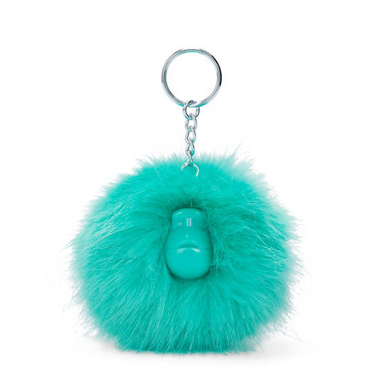 Pompom Monkey Keychain, Woven Teal, large