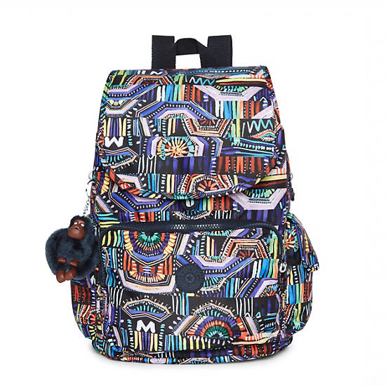 Ravier Medium Printed Backpack, Kipling Neon, large