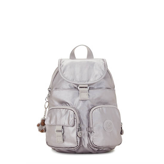 Lovebug Small Metallic Backpack, Smooth Silver Metallic, large
