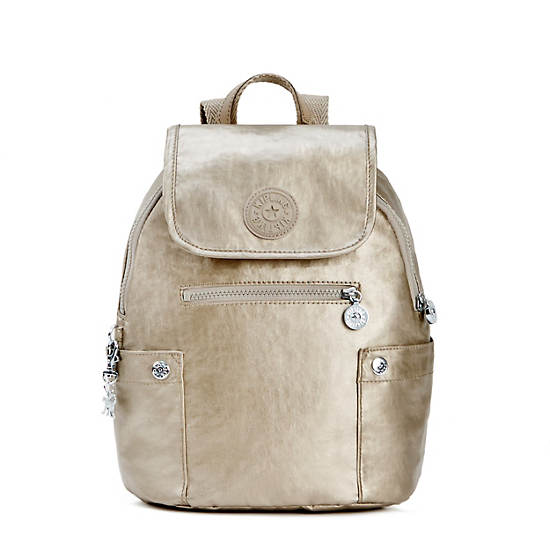 Abygail Small Metallic Backpack, Champagne Metallic, large