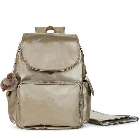 Zax Metallic Backpack Diaper Bag, Artisanal K Embossed, large