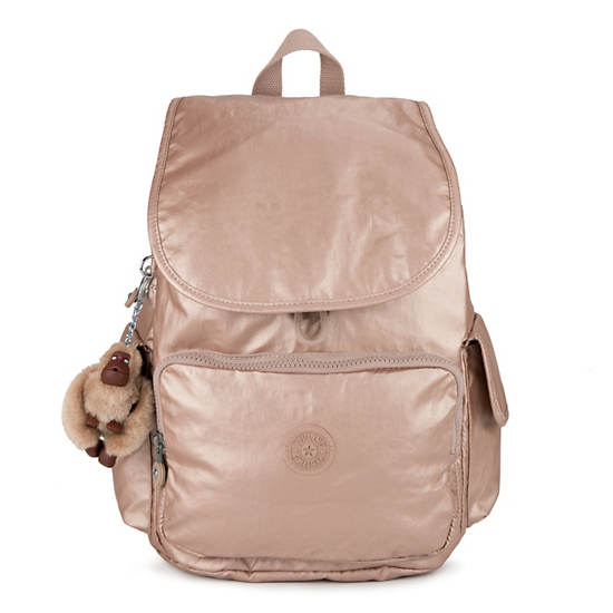 City Pack Metallic Backpack, Rose Gold Metallic, large