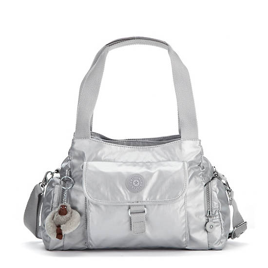 Felix Large Metallic Handbag, Platinum Metallic, large