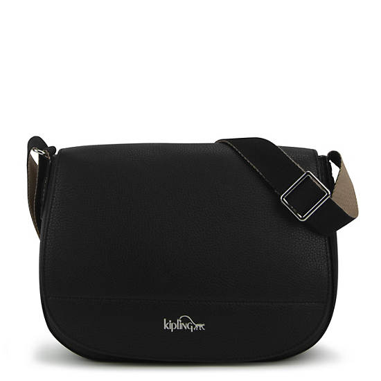 Louna Faux Leather Saddle Bag, Black, large
