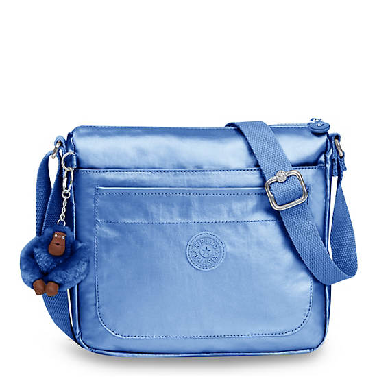 Sebastian Metallic Crossbody Bag, Blue Bleu 2, large