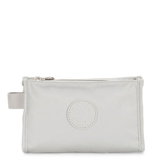 Tucker Pouch, Smooth Silver Metallic, large
