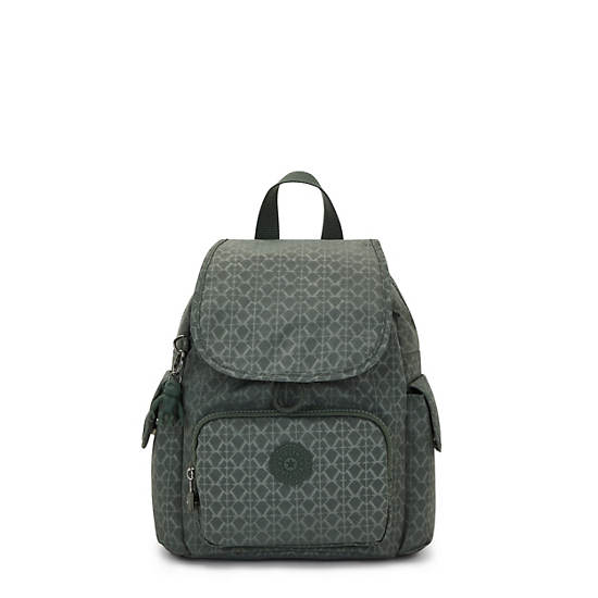 City Pack Mini Printed Backpack, Signature Green Embossed, large