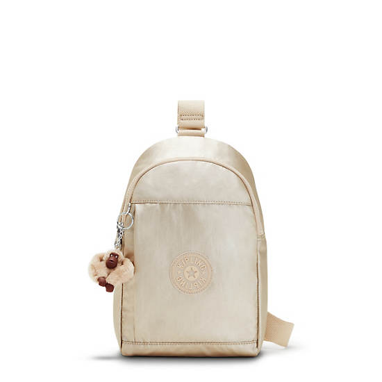 Klynn Metallic Sling Backpack, Starry Gold Metallic, large Klynn Metallic Sling Backpack, Starry Gold Metallic, large