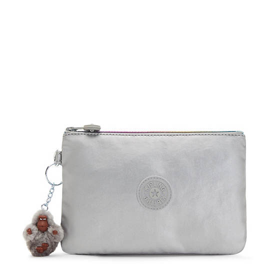 Viv Metallic Pouch, Smooth Silver Metallic, large