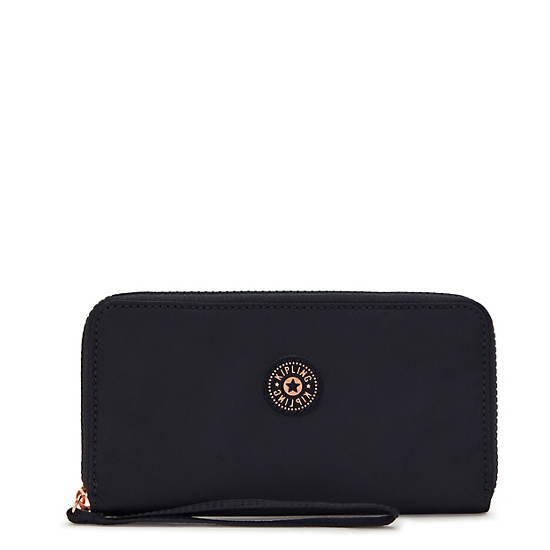 Alia Wristlet Wallet, Black Sateen, large