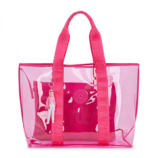 Jacey Extra Large Clear Barbie Tote Bag, Power Pink Translucent, large