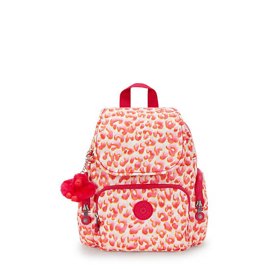 City Zip Mini Printed Backpack, Pink Cheetah, large