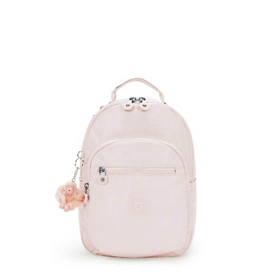 Seoul Small Metallic Tablet Backpack, Pink Shine, large