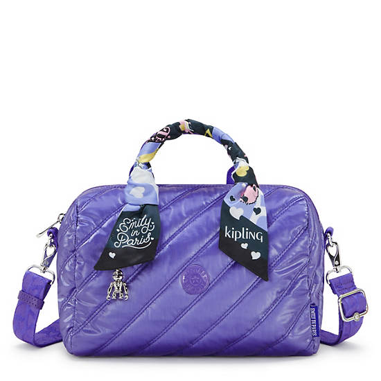 Bina Medium Emily in Paris Quilted Shoulder Bag, Glossy Lilac, large