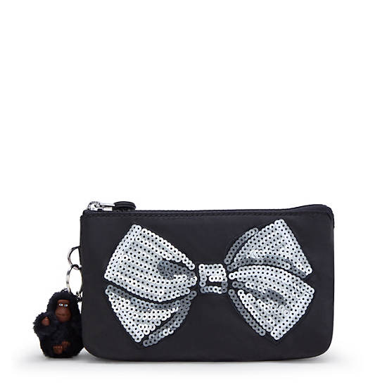 Creativity Large Pouch, Charcoal Satin Bow, large