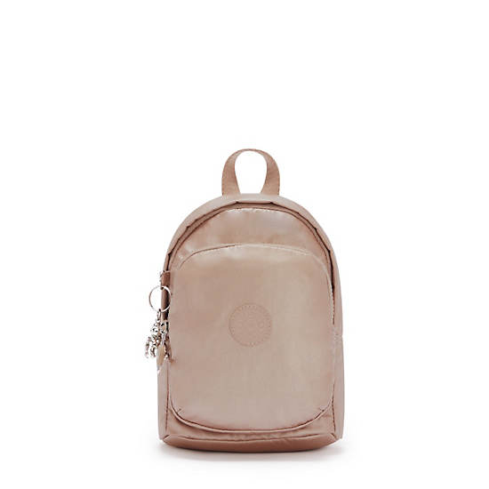 Delia Compact Metallic Convertible Backpack, Rose Gold Metallic, large