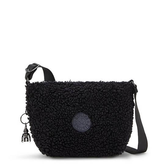 Ayna Sherpa Crossbody Bag, Black Fuzz, large