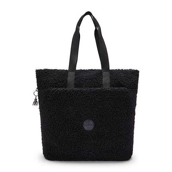 Glynn Sherpa Tote Bag, Black Fuzz, large