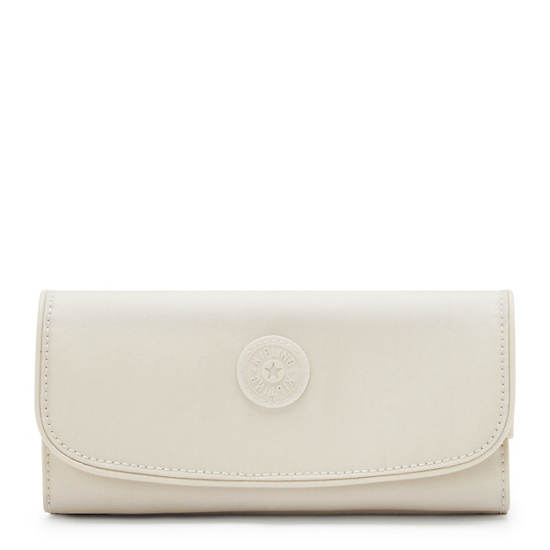 Money Land Metallic Snap Wallet, Beige Pearl, large