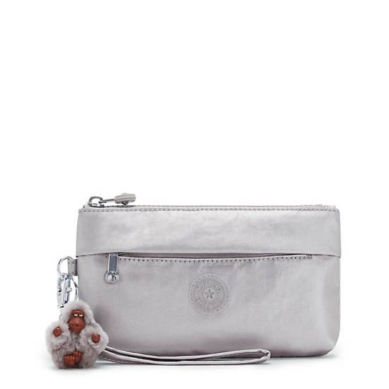 Niylah Metallic Wristlet, Smooth Silver Metallic, large Niylah Metallic Wristlet, Smooth Silver Metallic, large