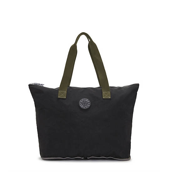 Davian Packable Tote Bag, Black Green, large Davian Packable Tote Bag, Black Green, large