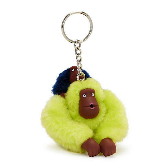 Mom and Baby Sven Monkey Keychain, Tennis Lime, large