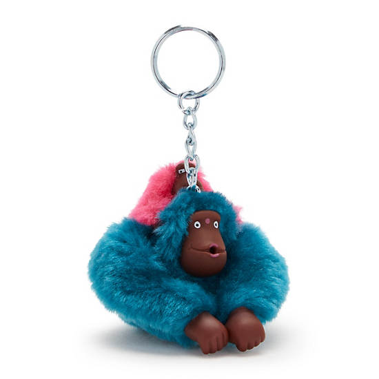 Mom and Baby Sven Monkey Keychain, Endless Blue Embossed, large