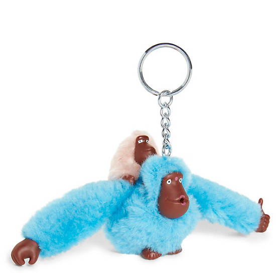 Mom and Baby Sven Monkey Keychain, Sea Blue, large