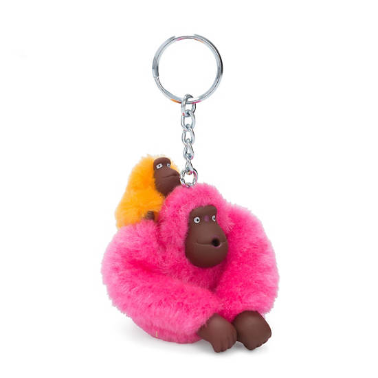 Mom and Baby Sven Monkey Keychain, Flashy Pink, large