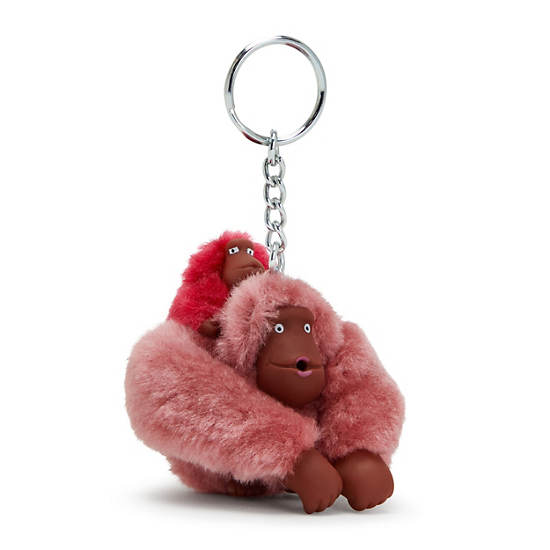 Mom and Baby Sven Monkey Keychain, Sweet Pink, large