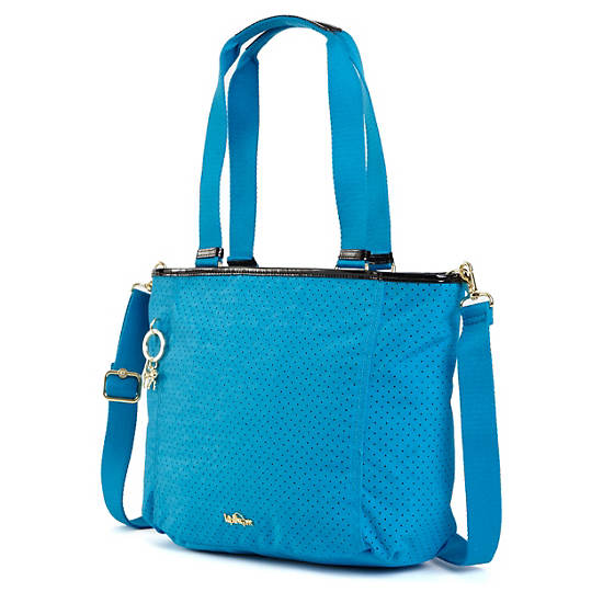 Jaimie Perforated Wristlet Pouch, Aqua Tides Metallic, large Jaimie Perforated Wristlet Pouch, Aqua Tides Metallic, large